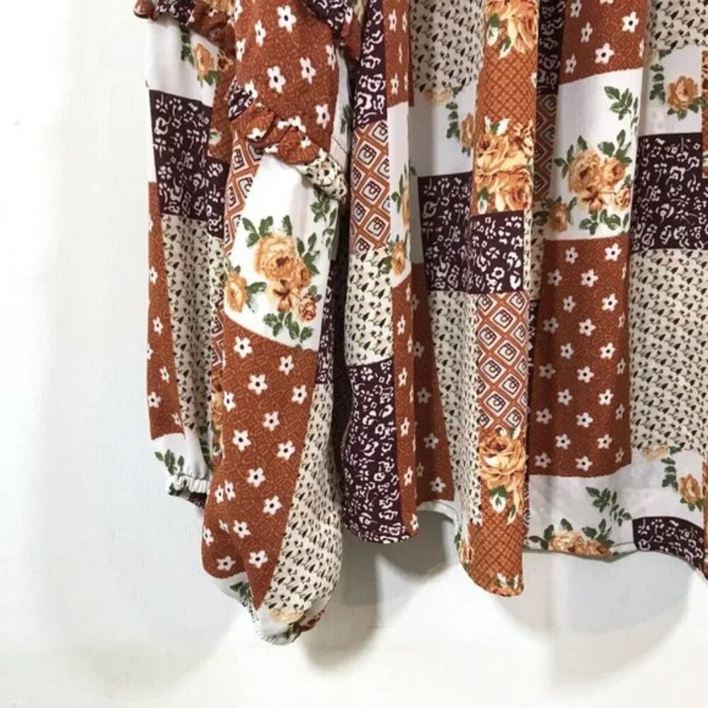 Lightweight Floral Blouse Balloon Sleeve Patchwork Multicolor Women 3X - Picture 11 of 12